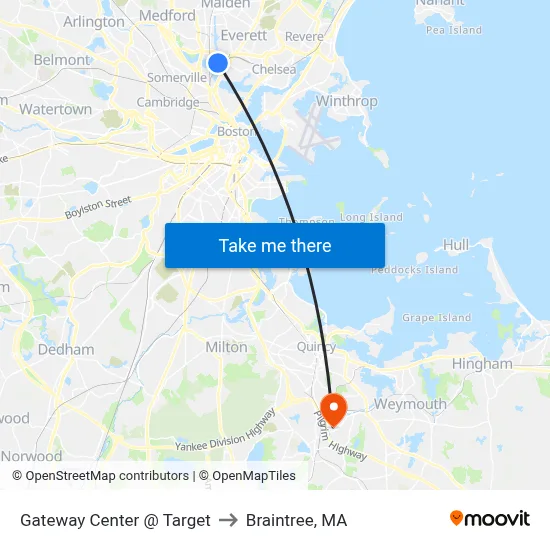 Gateway Center @ Target to Braintree, MA map