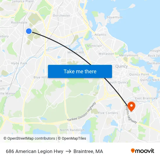 686 American Legion Hwy to Braintree, MA map
