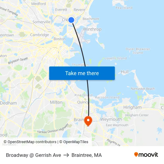 Broadway @ Gerrish Ave to Braintree, MA map