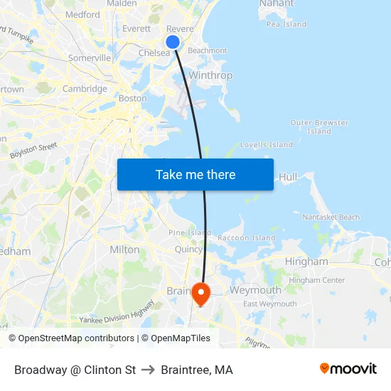 Broadway @ Clinton St to Braintree, MA map