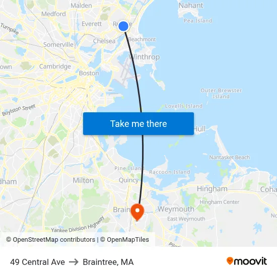 49 Central Ave to Braintree, MA map