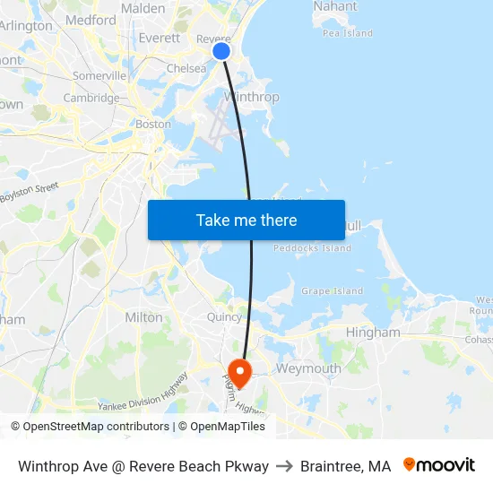 Winthrop Ave @ Revere Beach Pkway to Braintree, MA map