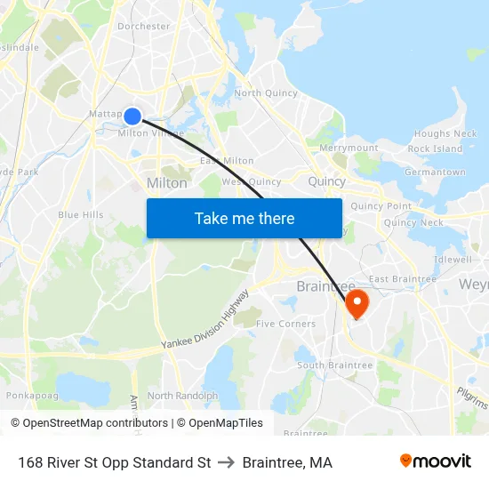 168 River St Opp Standard St to Braintree, MA map