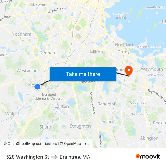 528 Washington St to Braintree, MA map