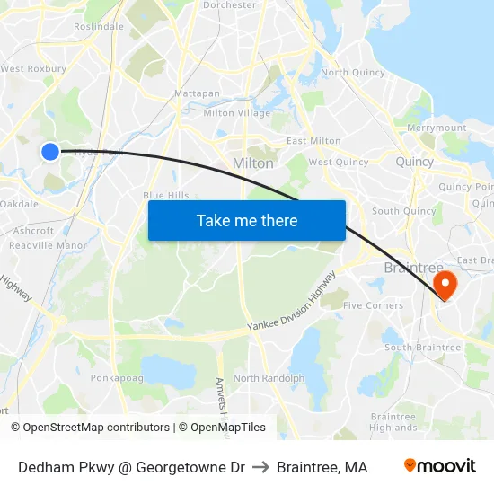 Dedham Pkwy @ Georgetowne Dr to Braintree, MA map