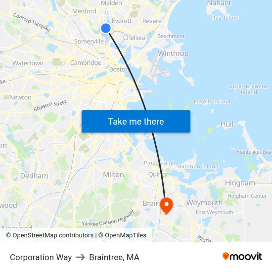 Corporation Way to Braintree, MA map