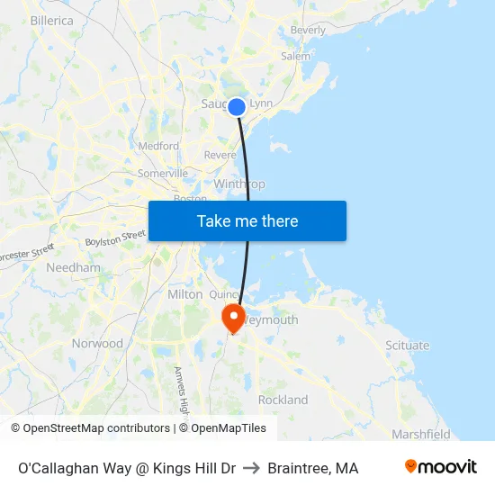 O'Callaghan Way @ Kings Hill Dr to Braintree, MA map