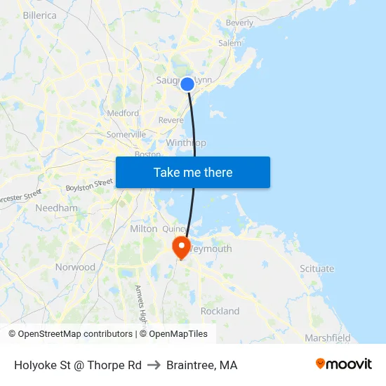 Holyoke St @ Thorpe Rd to Braintree, MA map
