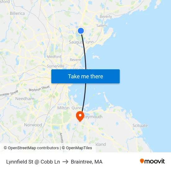 Lynnfield St @ Cobb Ln to Braintree, MA map