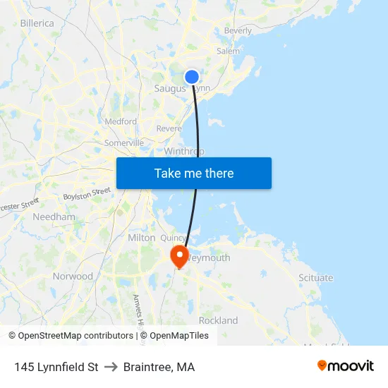 145 Lynnfield St to Braintree, MA map