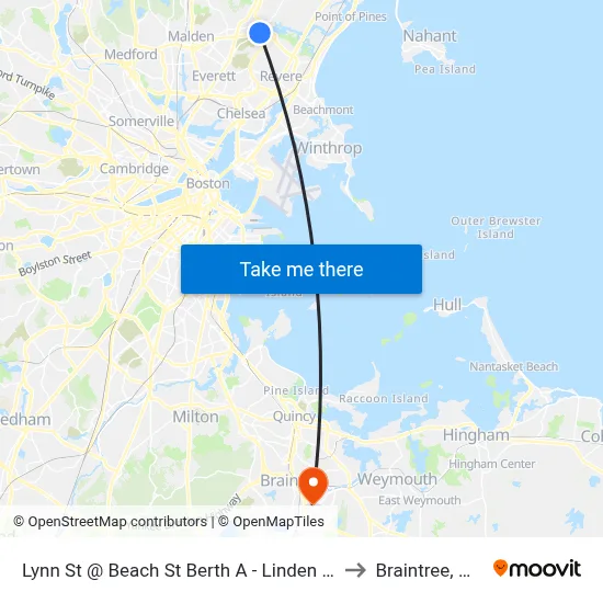 Lynn St @ Beach St Berth A - Linden Sq to Braintree, MA map