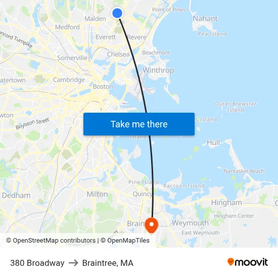 380 Broadway to Braintree, MA map