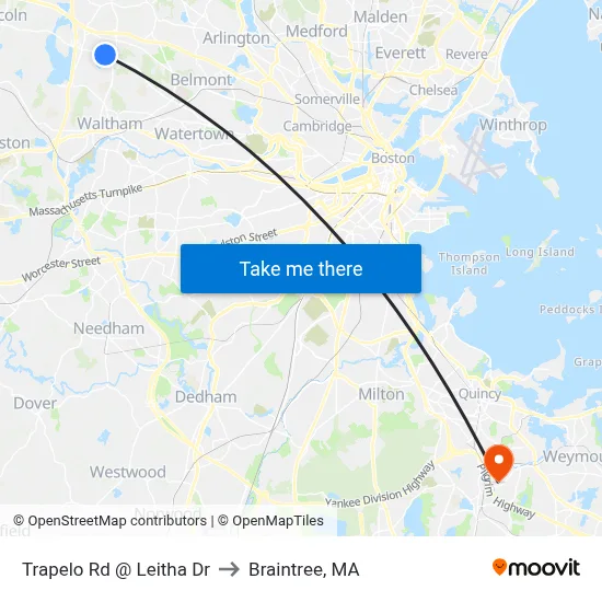 Trapelo Rd @ Leitha Dr to Braintree, MA map