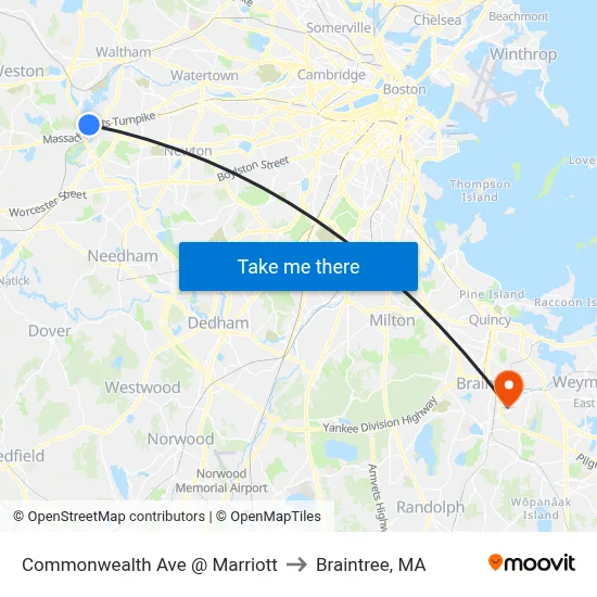 Commonwealth Ave @ Marriott to Braintree, MA map