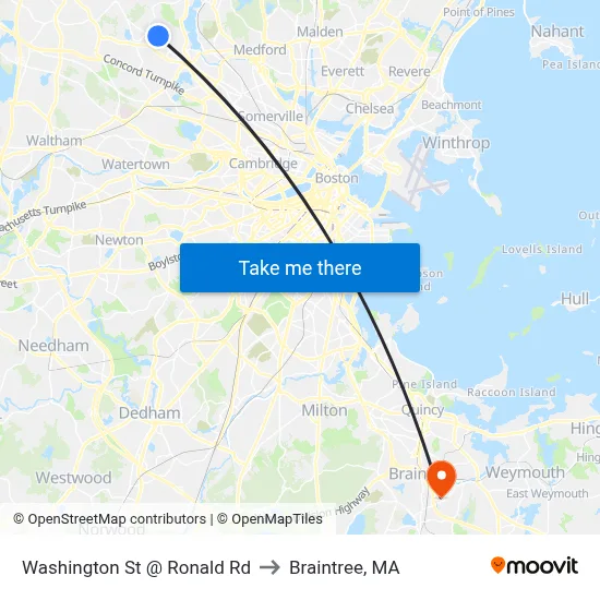 Washington St @ Ronald Rd to Braintree, MA map