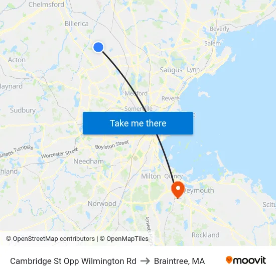 Cambridge St Opp Wilmington Rd to Braintree, MA map