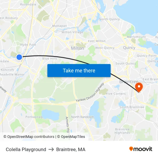 Colella Playground to Braintree, MA map