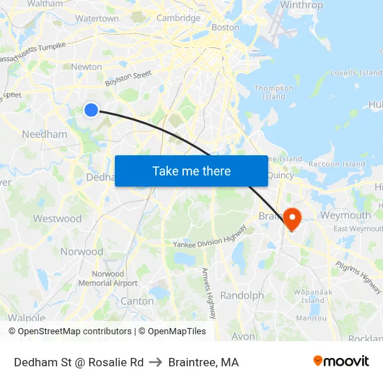 Dedham St @ Rosalie Rd to Braintree, MA map
