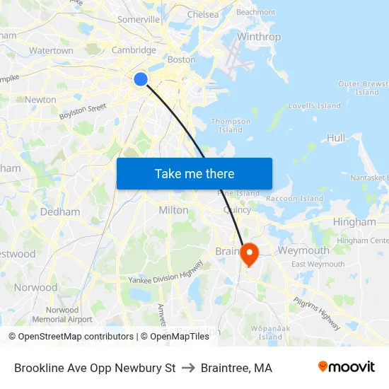 Brookline Ave Opp Newbury St to Braintree, MA map