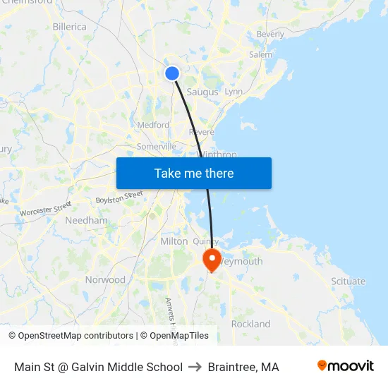 Main St @ Galvin Middle School to Braintree, MA map