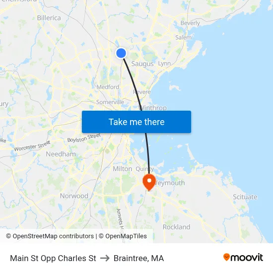 Main St Opp Charles St to Braintree, MA map