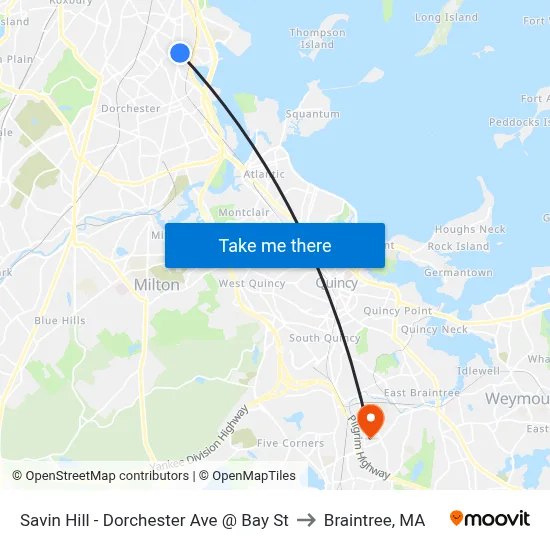 Savin Hill - Dorchester Ave @ Bay St to Braintree, MA map