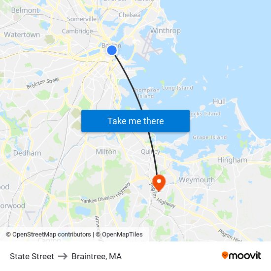 State Street to Braintree, MA map