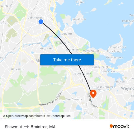 Shawmut to Braintree, MA map