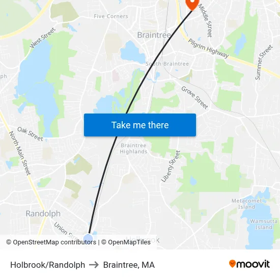 Holbrook/Randolph to Braintree, MA map