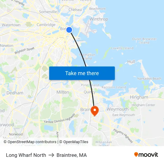 Long Wharf North to Braintree, MA map
