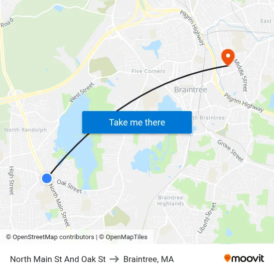 North Main St And Oak St to Braintree, MA map