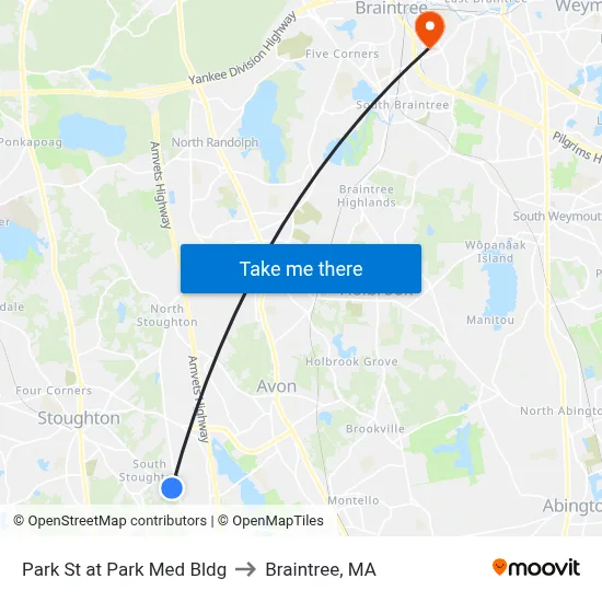 Park St at Park Med Bldg to Braintree, MA map