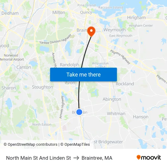 North Main St And Linden St to Braintree, MA map