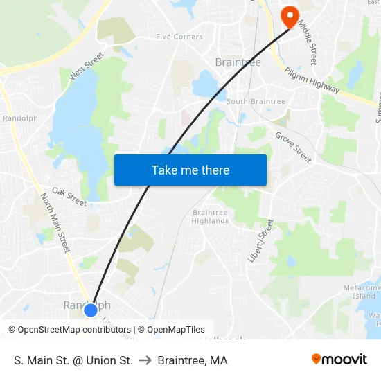 S. Main St. @ Union St. to Braintree, MA map