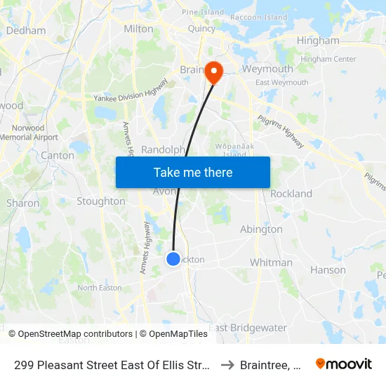 299 Pleasant Street East Of Ellis Street to Braintree, MA map