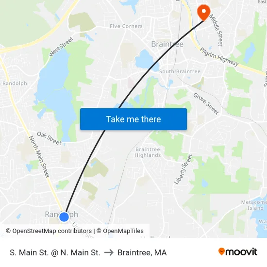 S. Main St. @ N. Main St. to Braintree, MA map