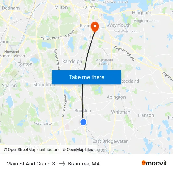 Main St And Grand St to Braintree, MA map