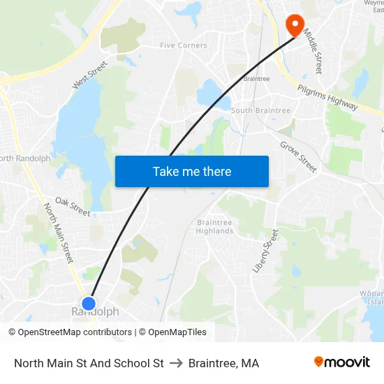 North Main St And School St to Braintree, MA map