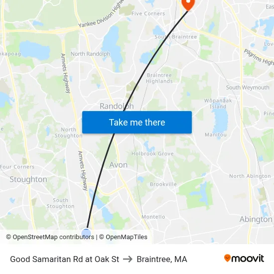 Good Samaritan Rd at Oak St to Braintree, MA map