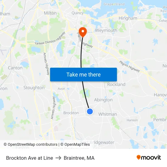 Brockton Ave at Line to Braintree, MA map