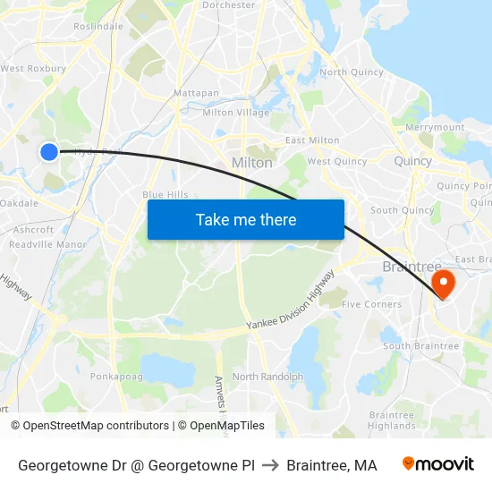 Georgetowne Dr @ Georgetowne Pl to Braintree, MA map