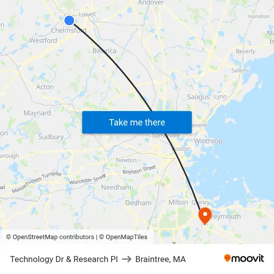 Technology Dr & Research Pl to Braintree, MA map