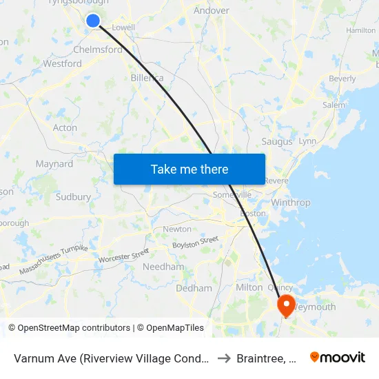Varnum Ave (Riverview Village Condos) to Braintree, MA map