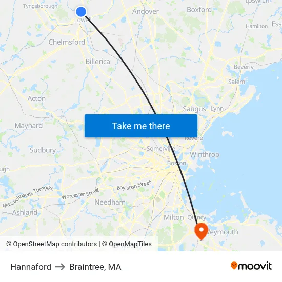 Hannaford to Braintree, MA map