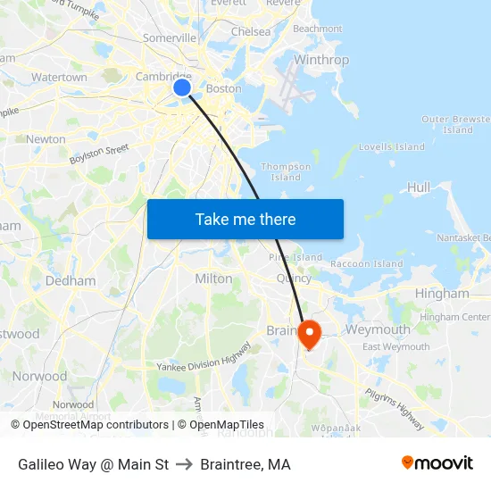 Galileo Way @ Main St to Braintree, MA map
