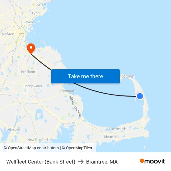 Wellfleet Center (Bank Street) to Braintree, MA map