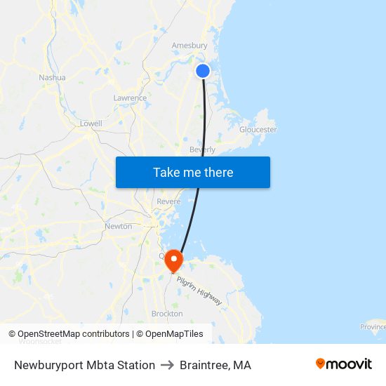 Newburyport Mbta Station to Braintree, MA map