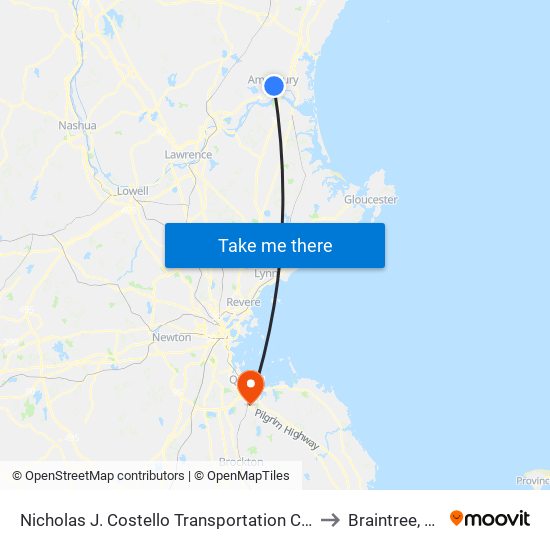 Nicholas J. Costello Transportation Center to Braintree, MA map