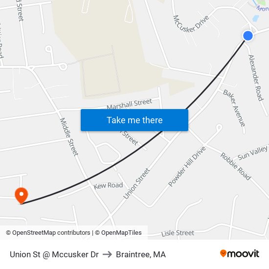 Union St @ Mccusker Dr to Braintree, MA map