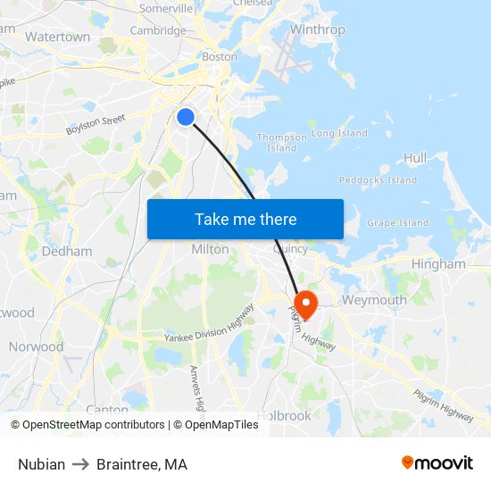 Nubian to Braintree, MA map